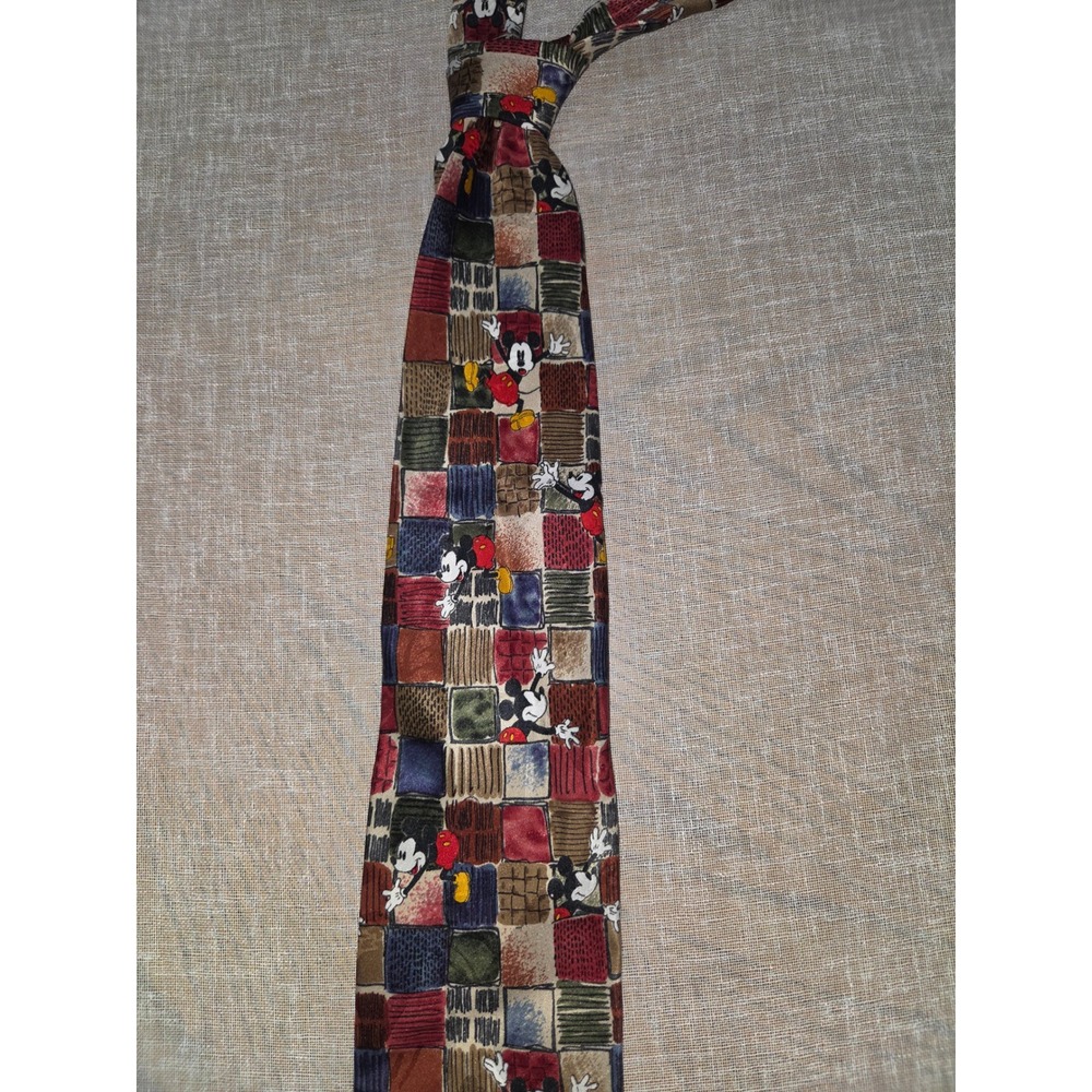 Disney Mickey Mouse Patchwork Block Print Necktie Mens Multicolor Vintage Style
